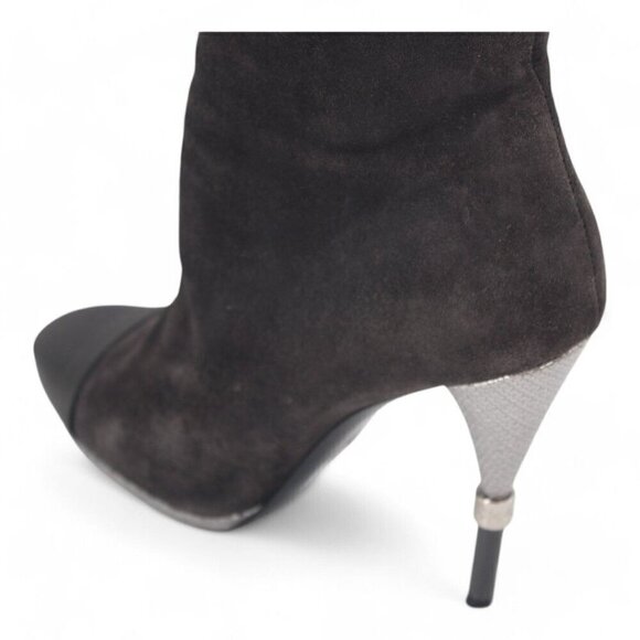 Chanel Suede Interlocking CC Logo High Heel Ankle Booties - Picture 6 of 11